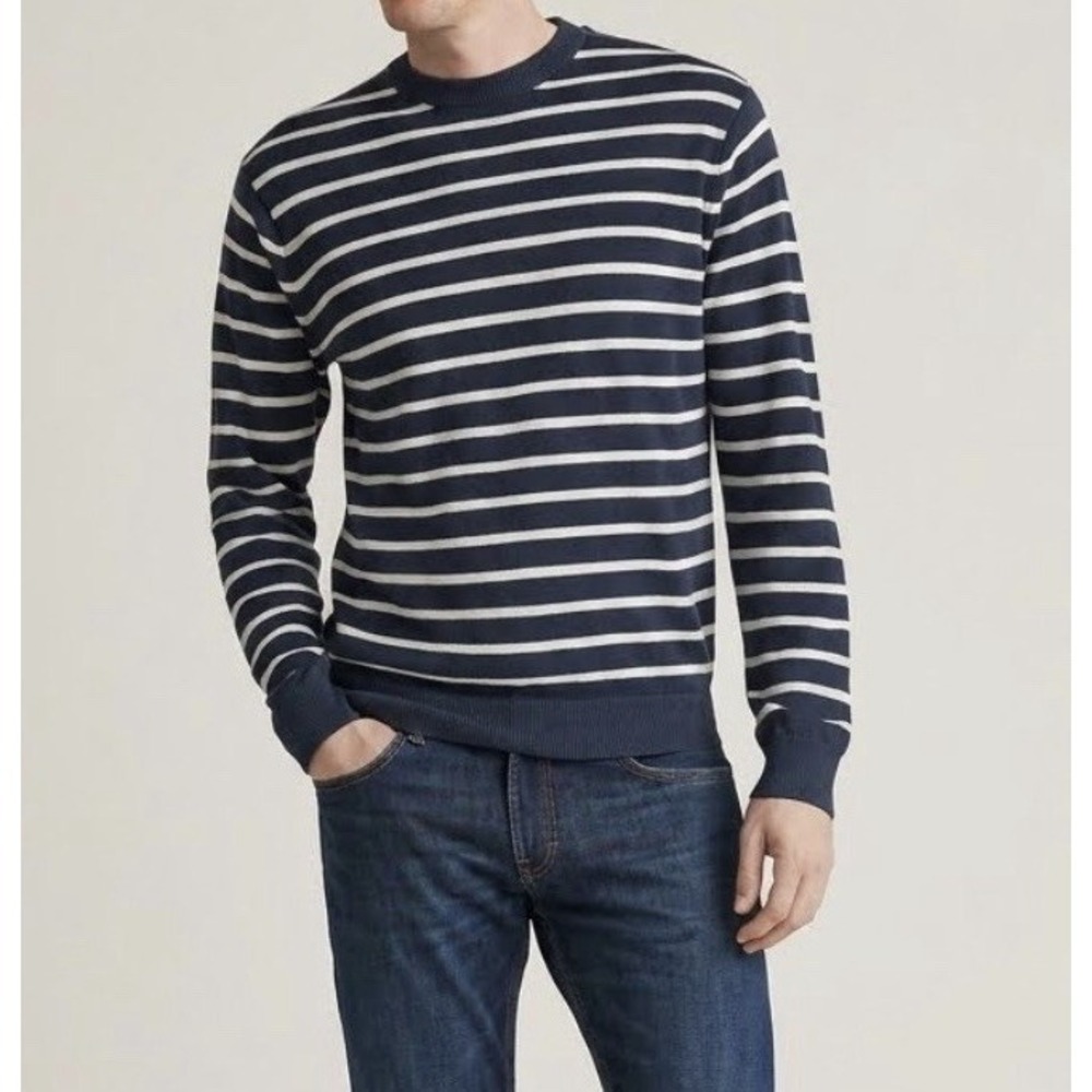 Men's J Crew Sweater Navy Blue & White Stripe, Cotton, Nautical, Preppy XL